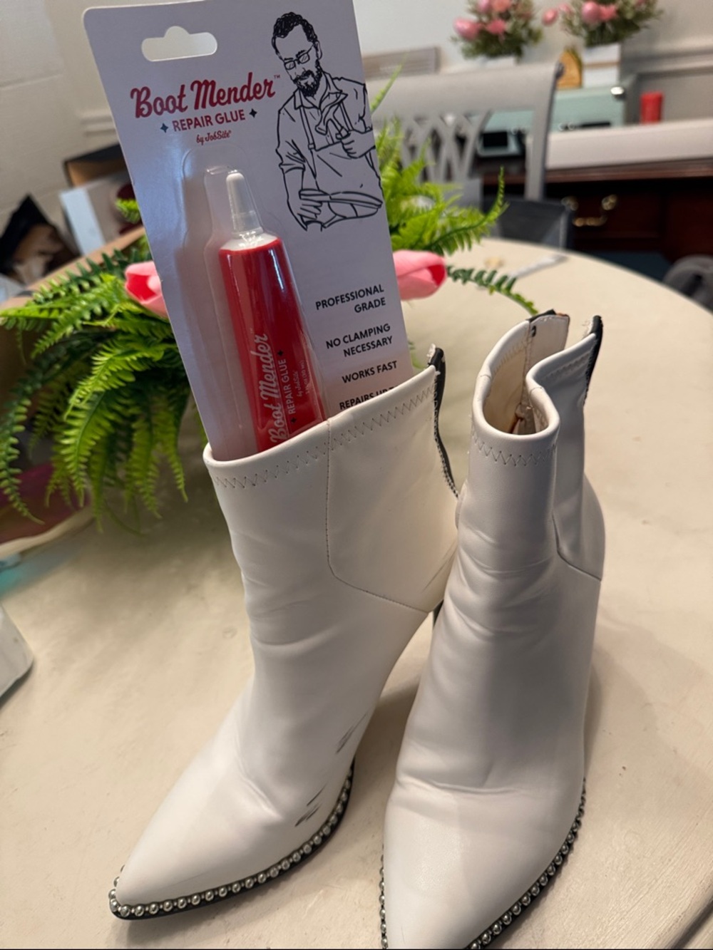 👑👑👑BCBGeneration White Pointed Toe Rhinestone-Trim Ankle Boots READ DESC - Picture 9 of 9